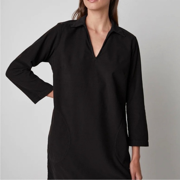 Velvet Gram & Spencer Lana Corduroy Shirt Dress Long Sleeves Mini Black - Picture 2 of 14
